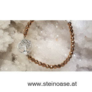 Armband Hämatit + Baum 925Silber 